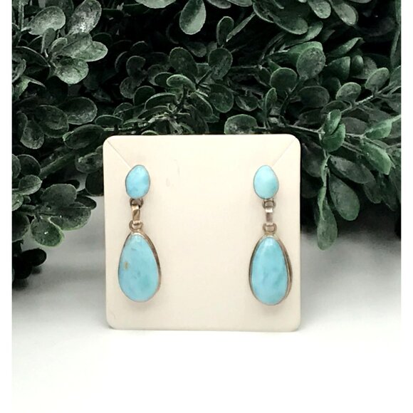 Vintage Style Larimar & Sterling Silver Teardrop Earrings - Picture 2 of 6